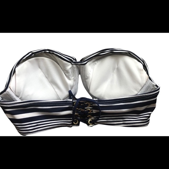 Victoria’s Secret Push Up Padded Navy White Twisted Bandeau Bikini Top 36B - Picture 2 of 4